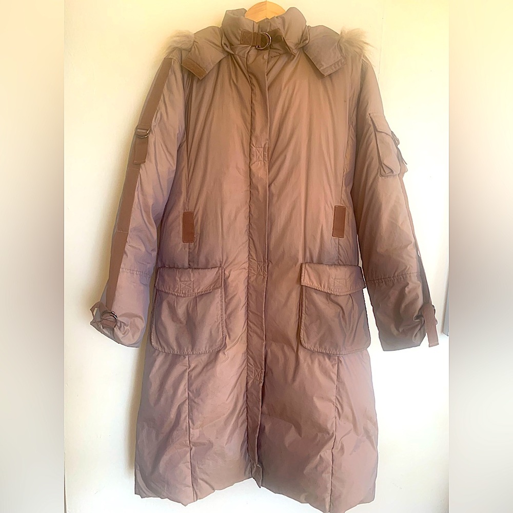 ORNA FARHO PARIS(French Import) Quilted Puffer Coat/Ostrich Feathers -Tan-Size S